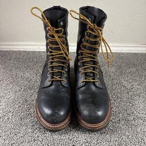 RED WING # 2218 Logger Black Boots Men's Size 11.5 D Made In USA ANSI Z41 PT99